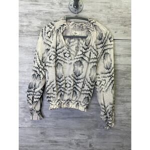 Porridge Clothing By Anthropologie Top XS Textured Puff‎ Sleeves V Neck
